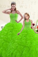 Customized Ball Gowns Beading and Ruffles Sweet 16 Quinceanera Dress Lace Up Organza Sleeveless Floor Length