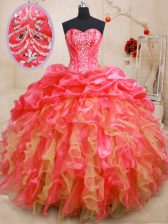 Pretty Ball Gowns Vestidos de Quinceanera Red Sweetheart Organza Sleeveless Floor Length Lace Up