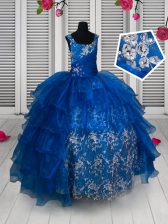  Scoop Royal Blue Sleeveless Floor Length Beading and Lace and Ruffled Layers Lace Up Kids Formal Wear
