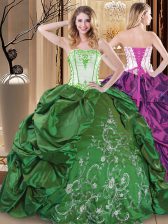 Fantastic Embroidery 15th Birthday Dress Green Lace Up Sleeveless Floor Length