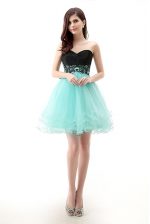 Hot Sale A-line Prom Evening Gown Blue And Black Sweetheart Tulle Sleeveless Mini Length Zipper