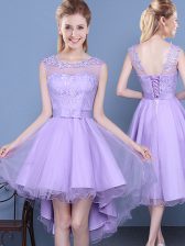 Cute Scoop Lavender Sleeveless Organza Lace Up Court Dresses for Sweet 16 for Prom