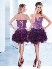 Affordable Purple Lace Up Prom Evening Gown Beading Sleeveless Mini Length