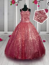  Straps Sleeveless Sequined Little Girls Pageant Dress Wholesale Beading and Sequins Lace Up
