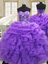  Embroidery and Ruffles Quinceanera Gown Purple Lace Up Sleeveless Floor Length