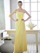 Romantic Strapless Sleeveless Lace Up Prom Party Dress Light Yellow Chiffon