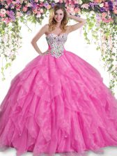  Floor Length Hot Pink 15 Quinceanera Dress Sweetheart Sleeveless Lace Up