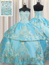  Aqua Blue Ball Gowns Beading and Embroidery Vestidos de Quinceanera Lace Up Taffeta Sleeveless Floor Length