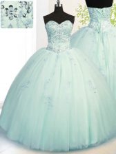  Beading and Appliques Quince Ball Gowns Apple Green Lace Up Sleeveless Floor Length
