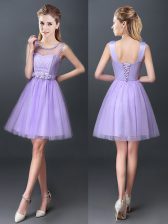 Vintage Scoop Lavender Sleeveless Tulle Lace Up Quinceanera Dama Dress for Prom and Party and Wedding Party
