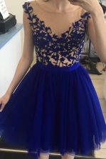 Edgy Tulle Bateau Cap Sleeves Zipper Beading in Royal Blue