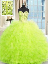 Sexy Yellow Green Sleeveless Tulle Lace Up 15 Quinceanera Dress for Military Ball and Sweet 16 and Quinceanera