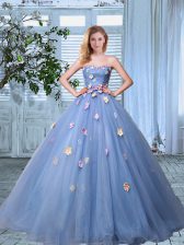  Lavender Sweetheart Neckline Appliques Quince Ball Gowns Sleeveless Lace Up