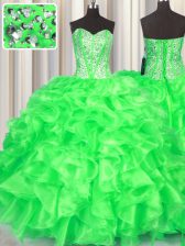 New Arrival Organza Lace Up Sweetheart Sleeveless Floor Length Quinceanera Gowns Beading and Ruffles