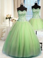 Gorgeous Three Piece Tulle Sweetheart Sleeveless Lace Up Beading Quinceanera Dresses in Yellow Green