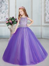  Scoop Sleeveless Beading Lace Up Kids Pageant Dress