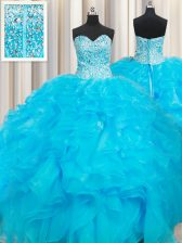  Sweetheart Sleeveless Lace Up Quince Ball Gowns Baby Blue Organza
