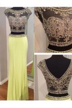  Column/Sheath Dress for Prom Yellow Green Scoop Elastic Woven Satin Sleeveless Floor Length Zipper