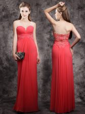  Chiffon Sweetheart Sleeveless Zipper Appliques Dress for Prom in Red