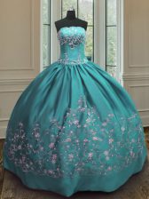 Ideal Strapless Sleeveless Lace Up 15th Birthday Dress Teal Satin