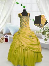  Gold Sleeveless Floor Length Beading and Pick Ups Lace Up Child Pageant Dress