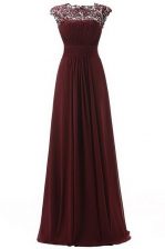 Sophisticated Scoop Burgundy Zipper Homecoming Dress Lace Sleeveless Floor Length