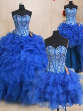  Four Piece Sleeveless Lace Up Floor Length Beading and Ruffles 15 Quinceanera Dress