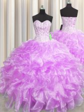  Visible Boning Zipper Up Lilac Zipper Sweet 16 Dress Beading and Ruffles Sleeveless Floor Length