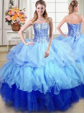  Sleeveless Organza Floor Length Lace Up Sweet 16 Quinceanera Dress in Multi-color with Ruffles and Sequins