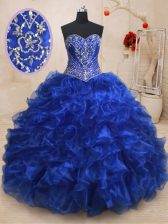 Designer Royal Blue Sleeveless Brush Train Beading and Ruffles With Train Quinceanera Dresses