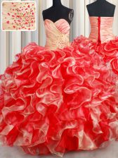 Perfect Multi-color Ball Gowns Sweetheart Sleeveless Organza Floor Length Lace Up Beading and Ruffles Quince Ball Gowns