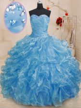 Fashionable Beading and Ruffles Sweet 16 Dress Blue Lace Up Sleeveless Floor Length