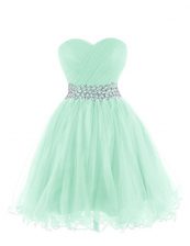  Sleeveless Organza Mini Length Lace Up in Apple Green with Belt