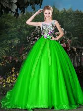  Scoop Zipper Vestidos de Quinceanera for Military Ball and Sweet 16 and Quinceanera with Appliques and Belt Brush Train