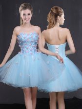 Pretty Light Blue Sleeveless Appliques Mini Length Dress for Prom