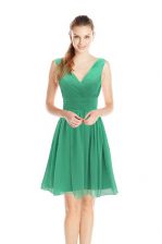Fabulous Knee Length Green Prom Gown V-neck Sleeveless Zipper