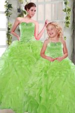 Stunning Strapless Neckline Beading and Ruffles Quinceanera Gown Sleeveless Lace Up