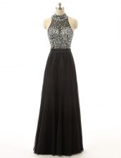  Black Tulle Backless Prom Evening Gown Sleeveless Floor Length Beading