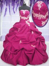 Fantastic Fuchsia Lace Up Ball Gown Prom Dress Appliques and Ruching and Pick Ups Sleeveless Floor Length