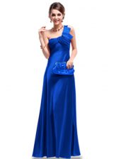 Luxurious One Shoulder Royal Blue Criss Cross Dress for Prom Ruching Sleeveless Floor Length