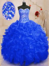 Customized Sleeveless Beading and Ruffles and Sequins Lace Up Quinceanera Gowns