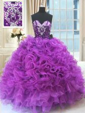 Cheap Sweetheart Sleeveless Lace Up Vestidos de Quinceanera Eggplant Purple Organza