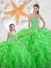  Lace Up Sweetheart Beading and Ruffles Sweet 16 Quinceanera Dress Organza Sleeveless