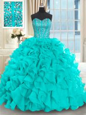 Graceful Organza Sleeveless With Train Sweet 16 Dresses Brush Train and Beading and Ruffles