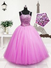  Sequins Spaghetti Straps Sleeveless Zipper Little Girls Pageant Gowns Hot Pink Tulle