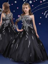  Black Child Pageant Dress Quinceanera and Wedding Party with Beading and Ruffles Asymmetric Sleeveless Zipper