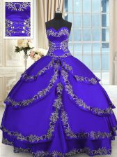  Sweetheart Sleeveless Sweet 16 Dress Floor Length Beading and Appliques and Ruffled Layers Blue Taffeta