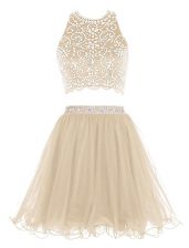 Unique Scoop Mini Length Empire Sleeveless Champagne Backless