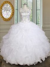 Great Scoop White Sleeveless Organza Lace Up 15th Birthday Dress for Military Ball and Sweet 16 and Quinceanera