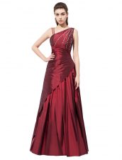 Discount Burgundy Sleeveless Elastic Woven Satin Side Zipper Prom Party Dress for Prom and Party